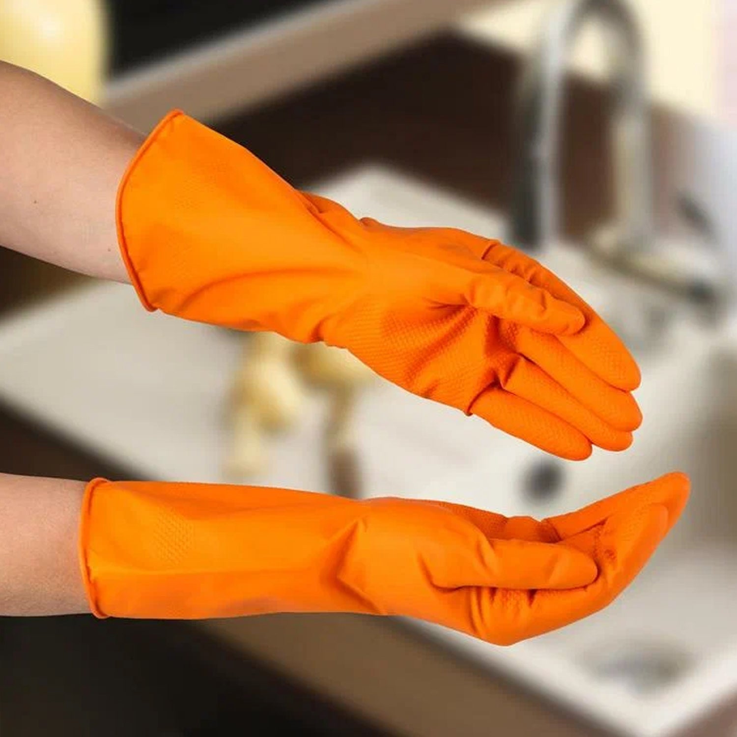 0621 Multipurpose Rubber Reusable Cleaning Gloves, Reusable Rubber Hand Gloves I Latex Safety Gloves I for Washing I Cleaning Kitchen I Gardening I Sanitation I Wet and Dry Use Orange Gloves (1 Pair 40 Gm) 0621 Multipurpose Rubber Reusable Cleaning Gloves, Reusable Rubber Hand Gloves I Latex Safety Gloves I for Washing I Cleaning Kitchen I Gardening I Sanitation I Wet and Dry Use Orange Gloves (1 Pair 40 Gm)